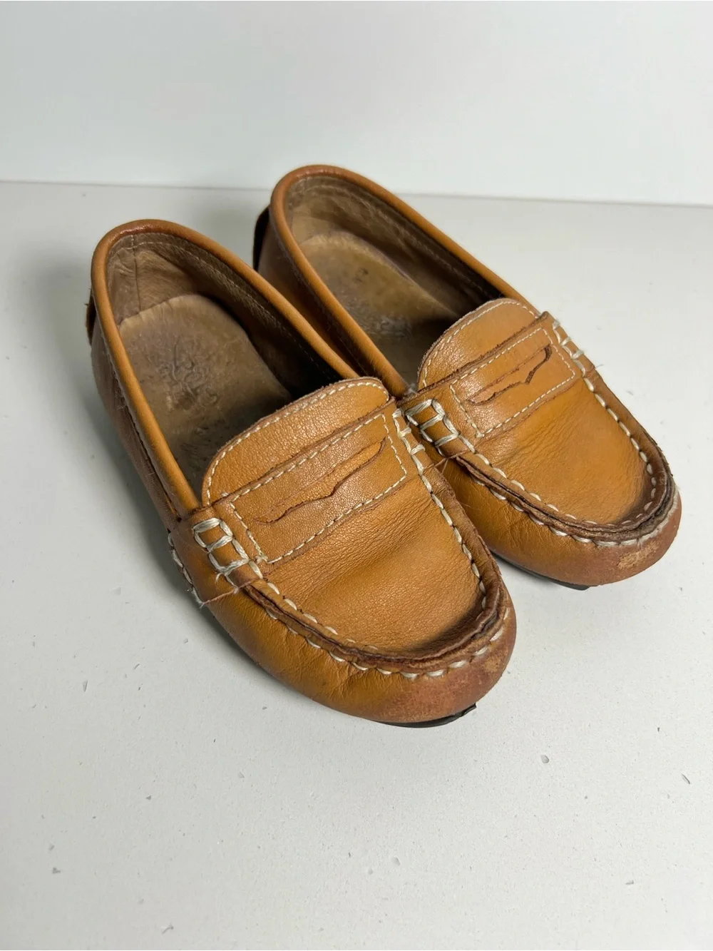 Polo Ralph Lauren Kids Size 8 Brown Leather Driving Loafers Moccasins